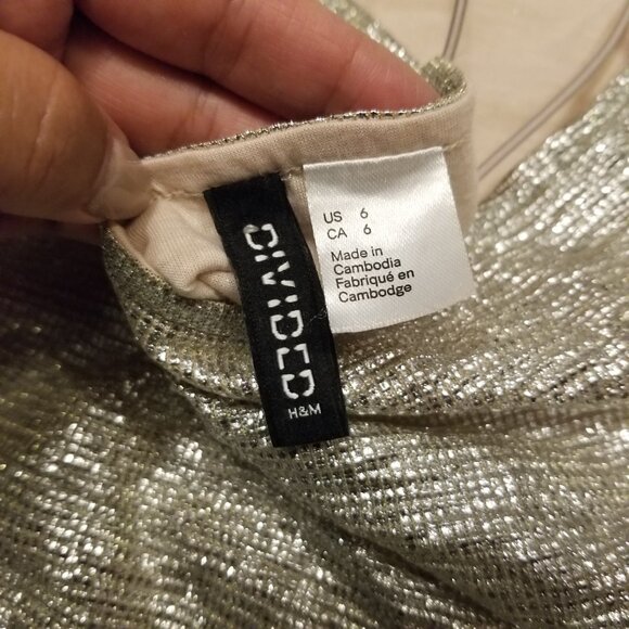 Silver Cowl Neck Mini Dress Glittery/Sparkly/Metallic Strappy Small US 6 H&M - Picture 2 of 12